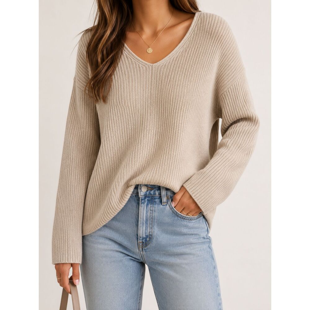 J. Jill Petite L Cotton Wool Blend Textured Knit Sweater Beige Neutral Cozy